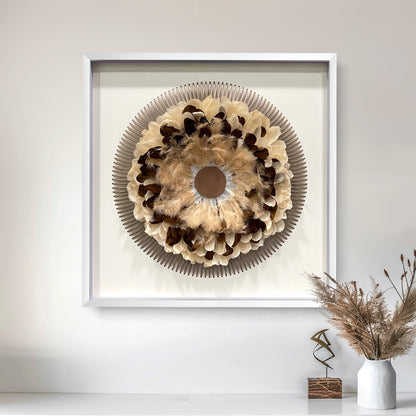 Boho Feather Wall Art - Radial Wood Slats Layered Juju Decor