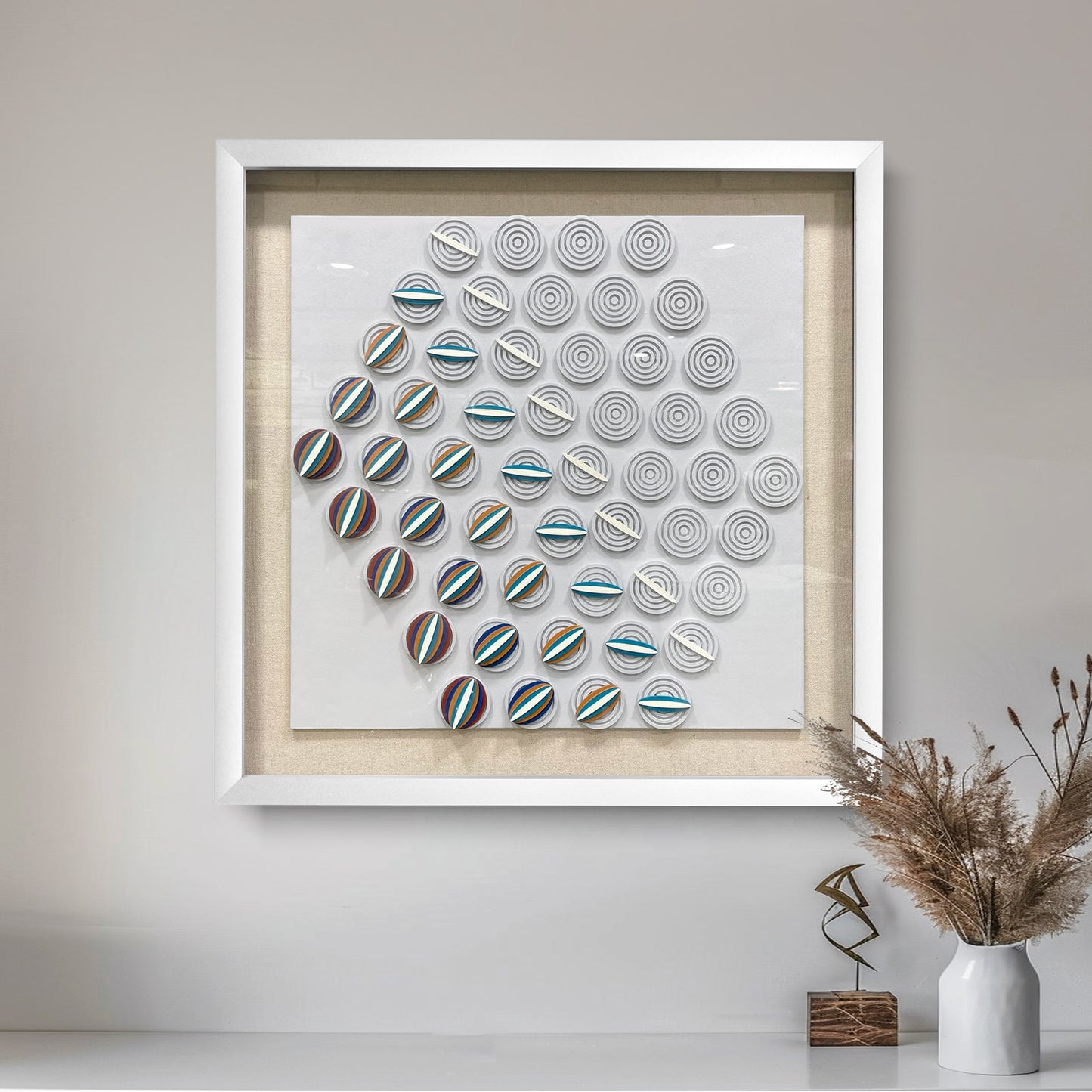 Modern Kinetic Geometric Wood Wall Art - Striped Relief Sculpture