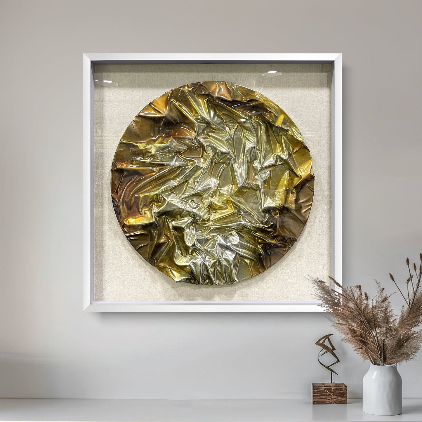 Geometric Resin Wood Block Art - Luxury Shiny Leather Wall Panel