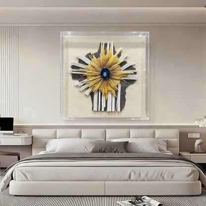 Abstract Mixed Media Framed Wall Art - 3D Geometric Relief
