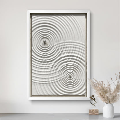 Minimalist Zen Ripple Carved Wood Panel with Silver Orb