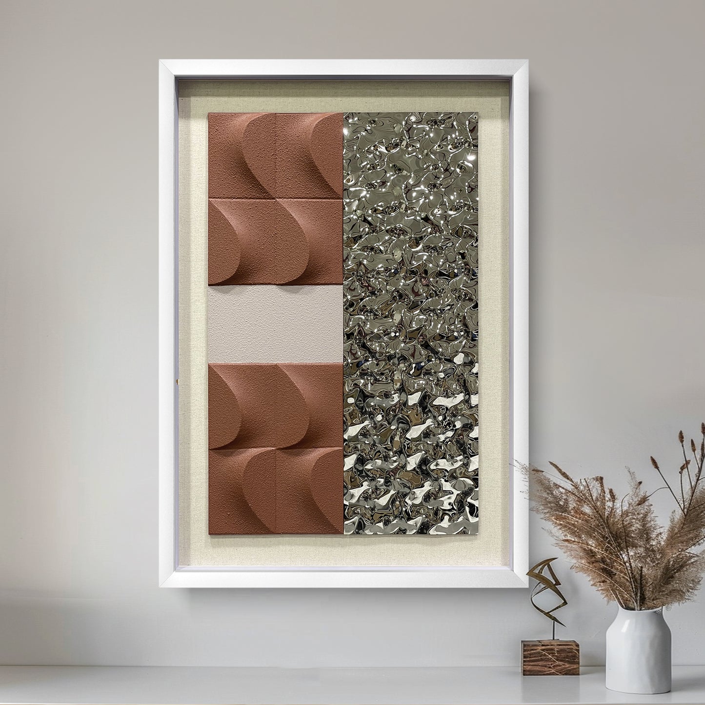 Modern 3D Abstract Wall Relief - Wood & Metal Fusion Statement Piece
