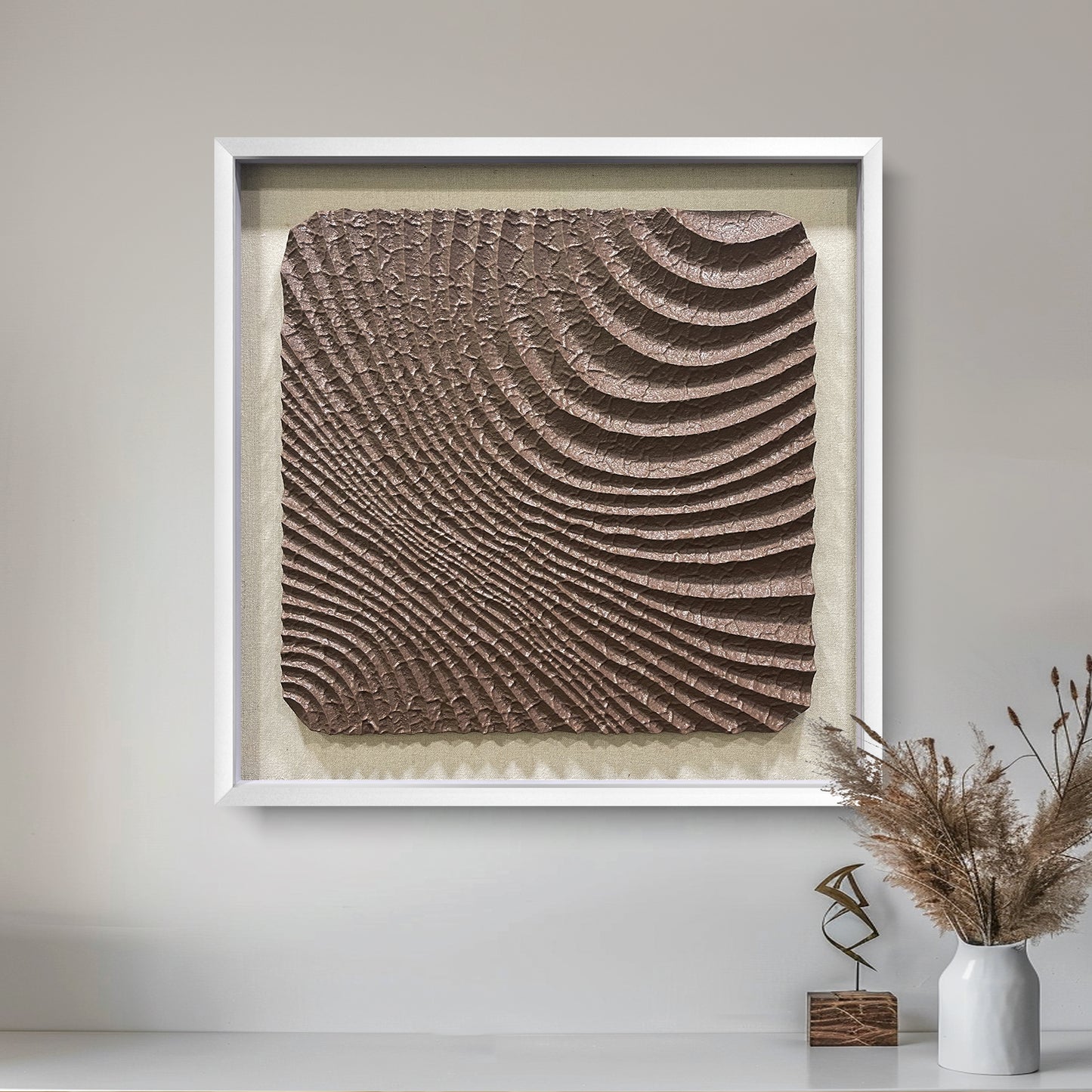 Abstract 3D Relief Wall Art - Hand-Textured Clay Wave Sculpture