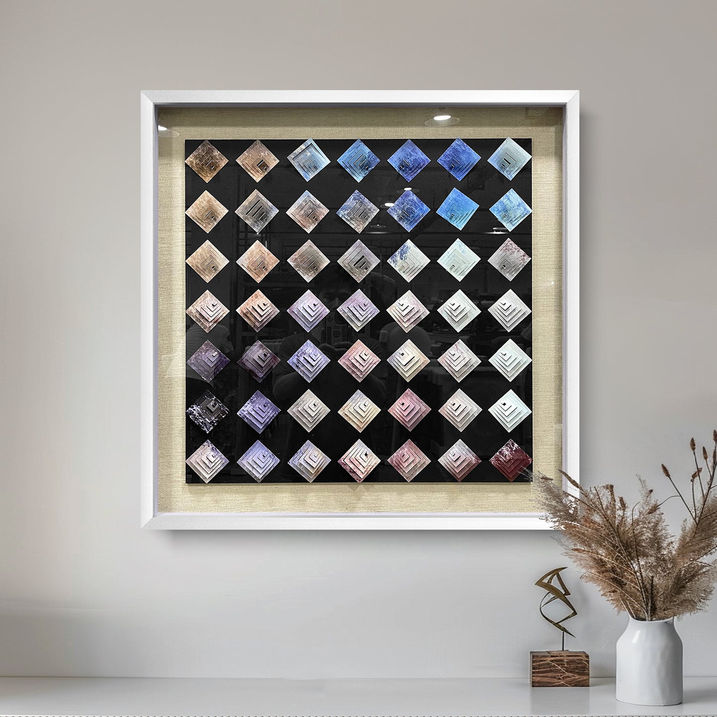 3D Pyramid Metal Matrix Wall Art - Geometric Luxury Sculpture
