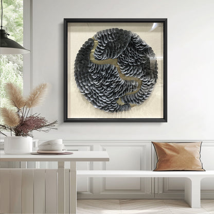 Modern Textured Leather Wall Decor - Circular Mixed Media Art