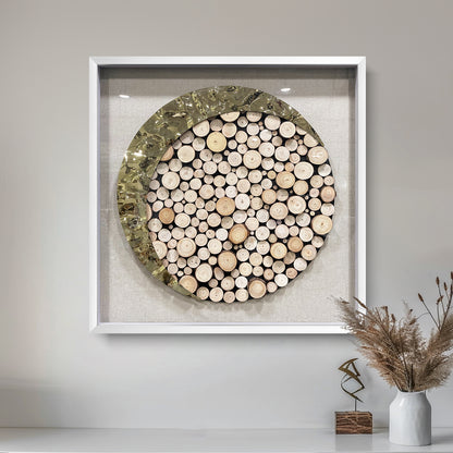 Luxury Framed Log Cross-Section Wall Art - Metallic 3D Sculpture