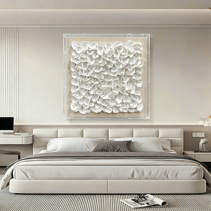 White Monochrome Leather Wall Sculpture - Luxury 3D Geometric Art