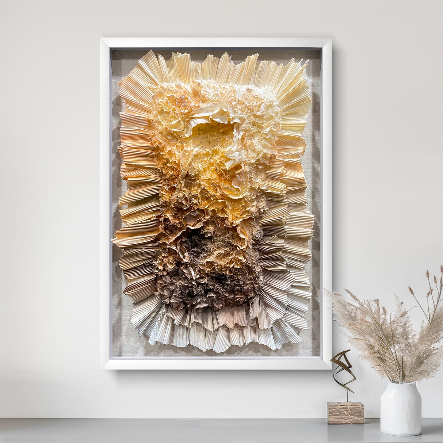 3D Abstract Paper Bloom Wall Sculpture - Fiery Amber Geode Art