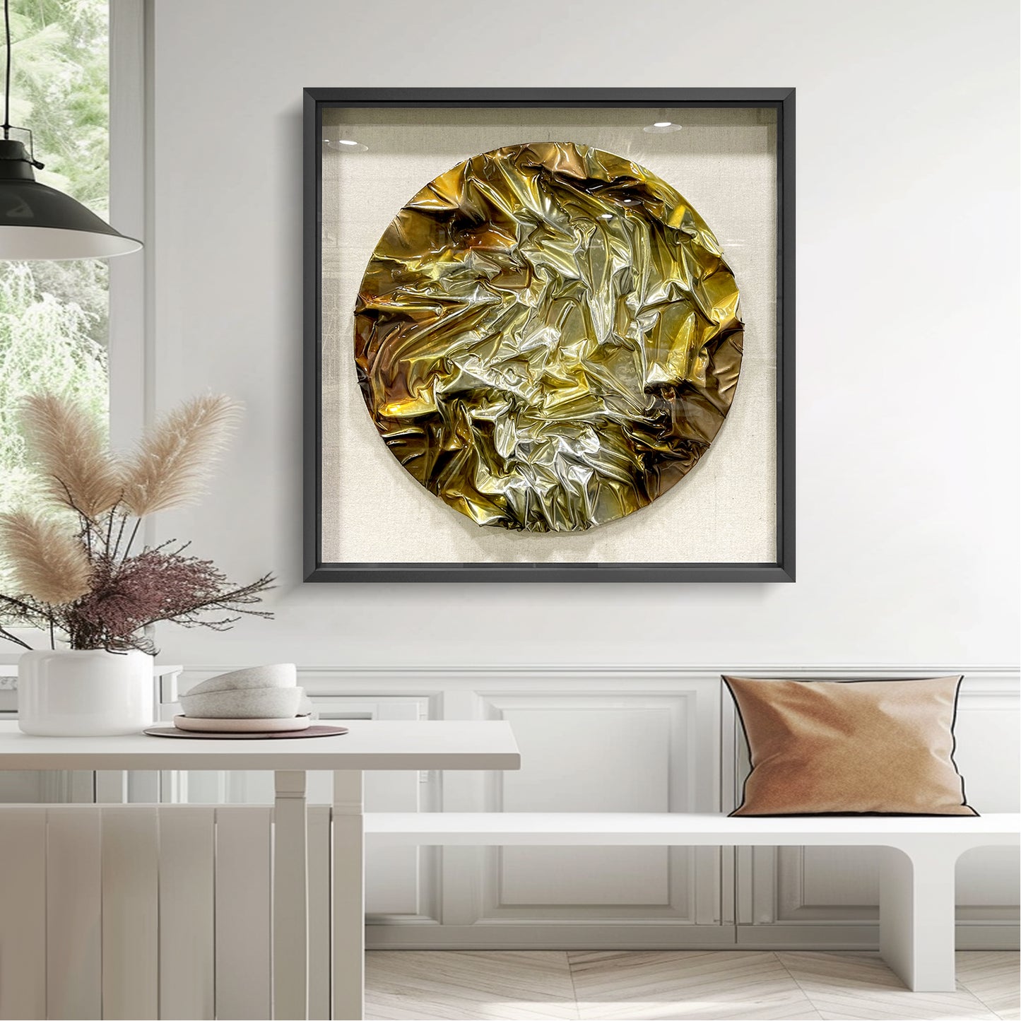 Geometric Resin Wood Block Art - Luxury Shiny Leather Wall Panel