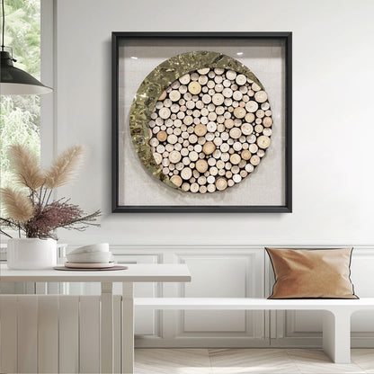 Luxury Framed Log Cross-Section Wall Art - Metallic 3D Sculpture