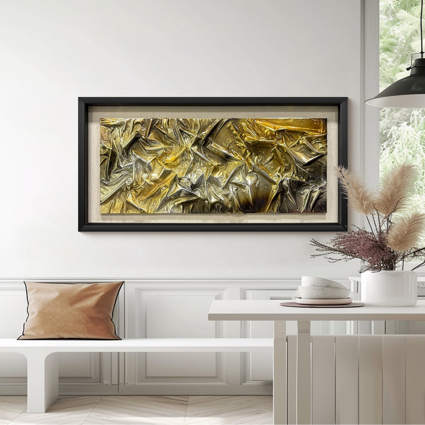Luxury Abstract Wood Matrix Art - Framed Glossy 3D Wall Panel