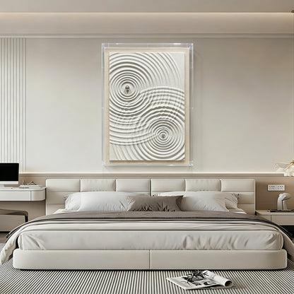 Minimalist Zen Ripple Carved Wood Panel with Silver Orb