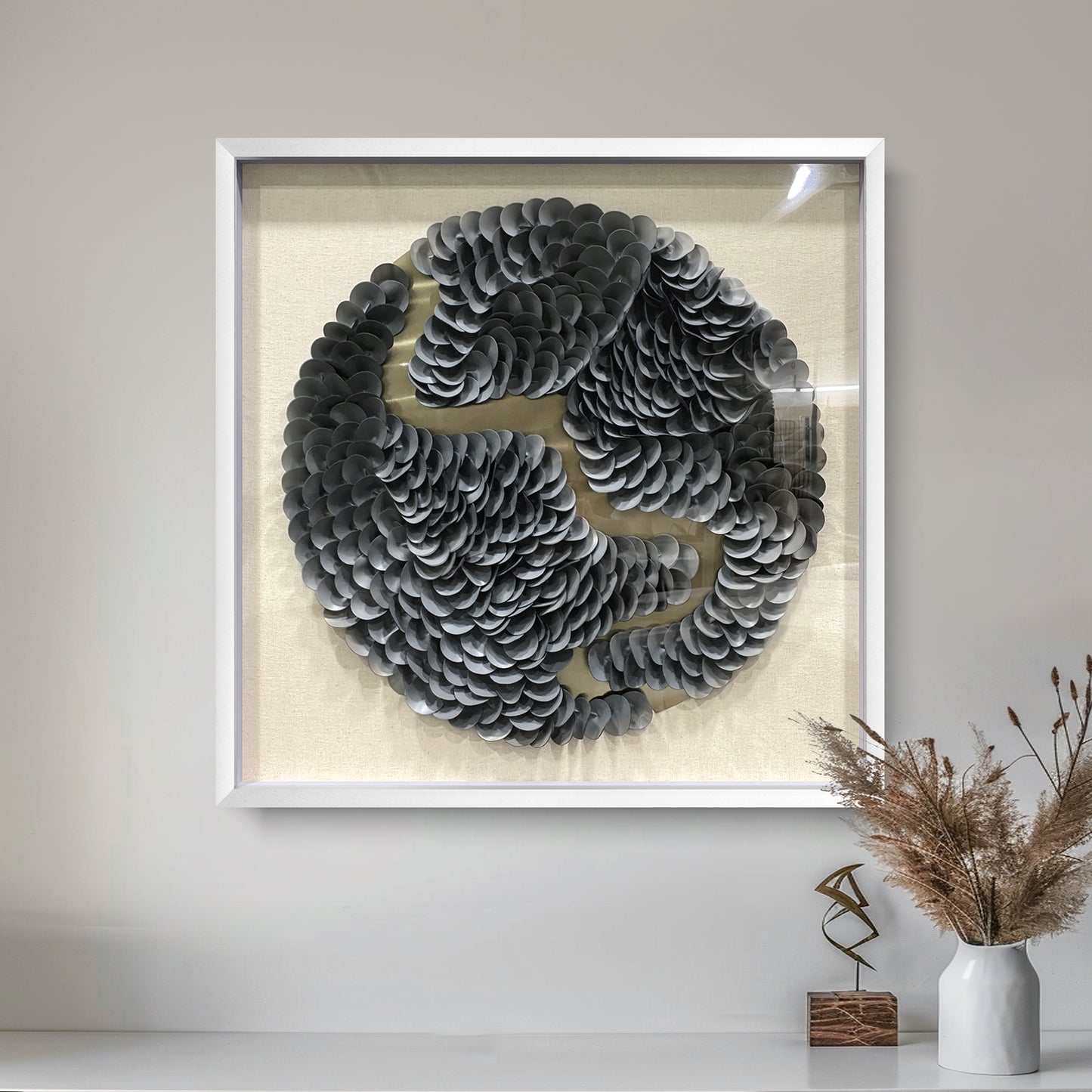 Modern Textured Leather Wall Decor - Circular Mixed Media Art