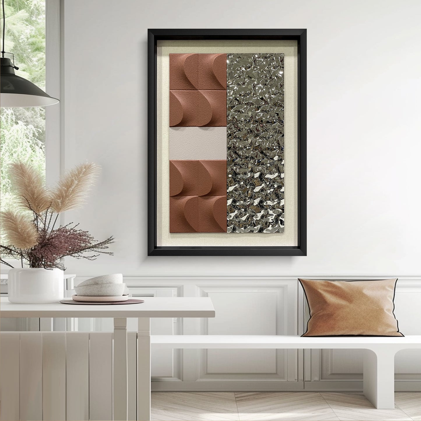Modern 3D Abstract Wall Relief - Wood & Metal Fusion Statement Piece