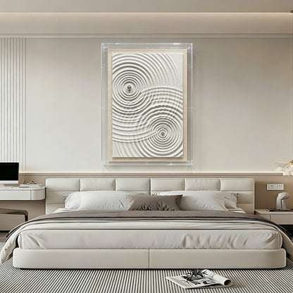 Minimalist Zen Ripple Carved Wood Panel with Silver Orb