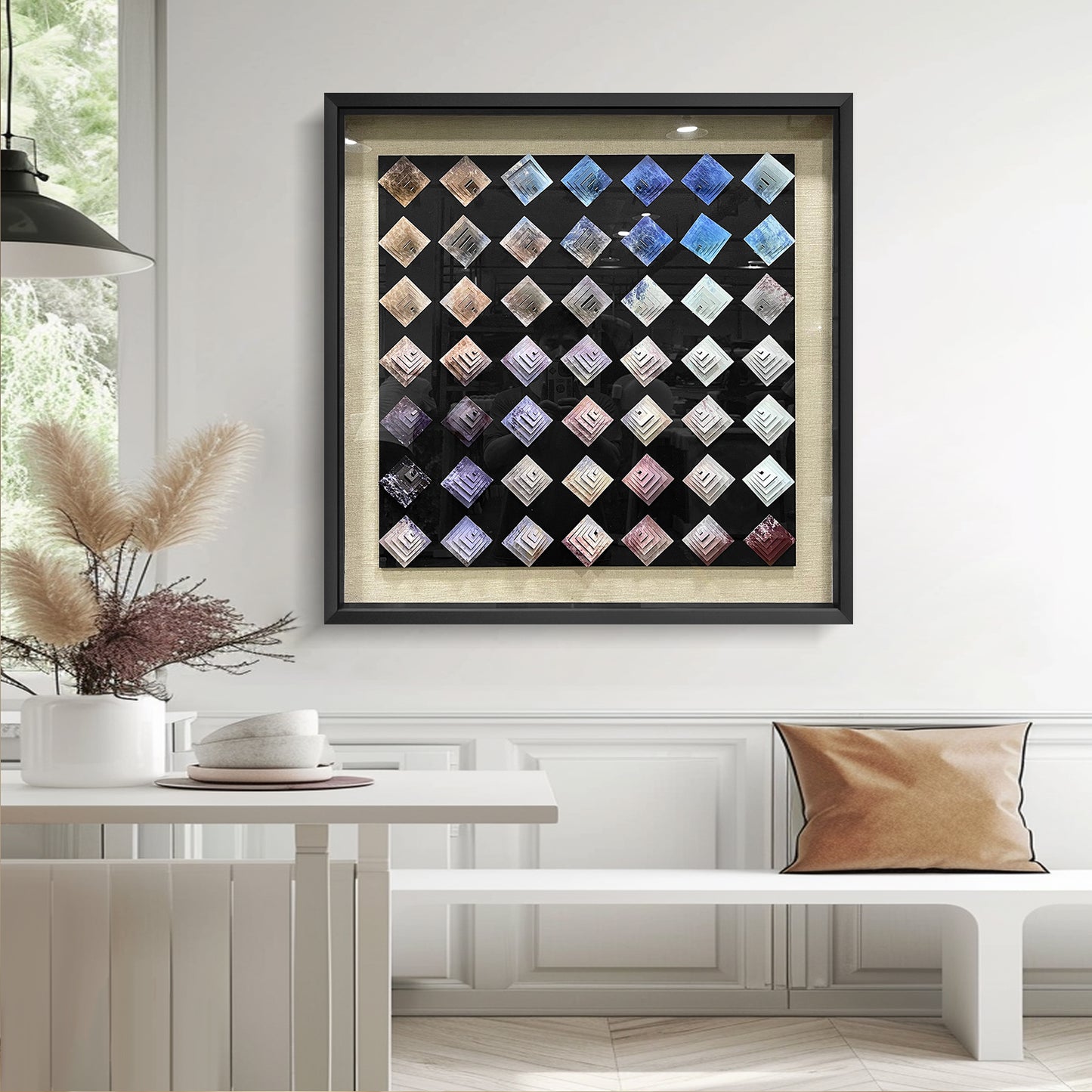 3D Pyramid Metal Matrix Wall Art - Geometric Luxury Sculpture