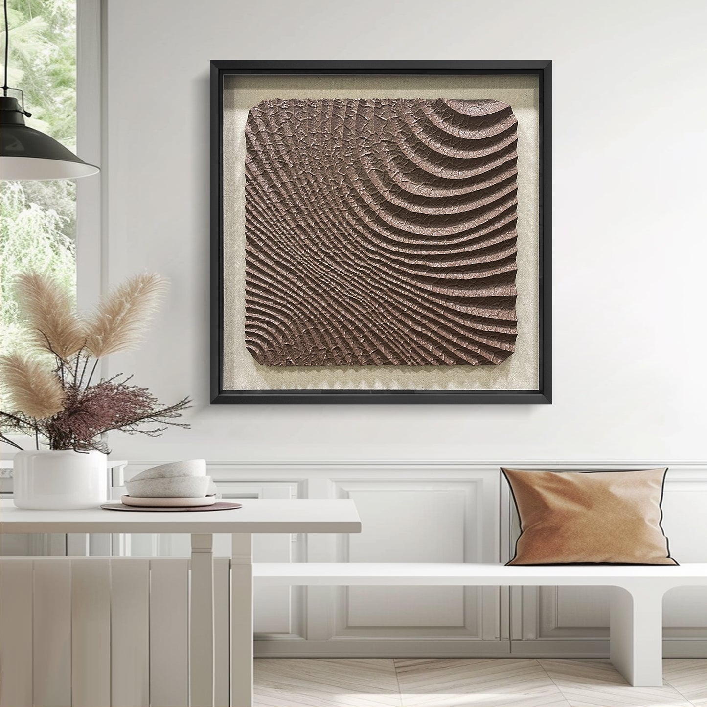 Abstract 3D Relief Wall Art - Hand-Textured Clay Wave Sculpture