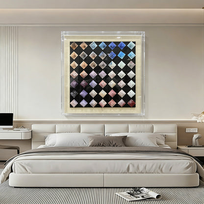 3D Pyramid Metal Matrix Wall Art - Geometric Luxury Sculpture