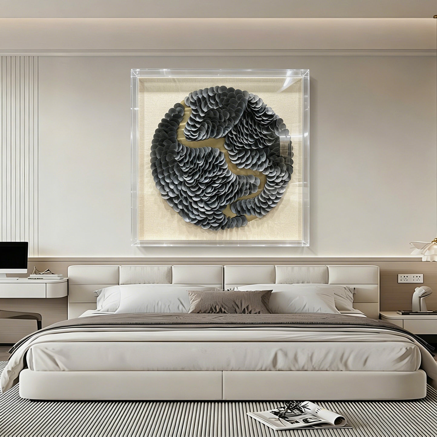 Modern Textured Leather Wall Decor - Circular Mixed Media Art