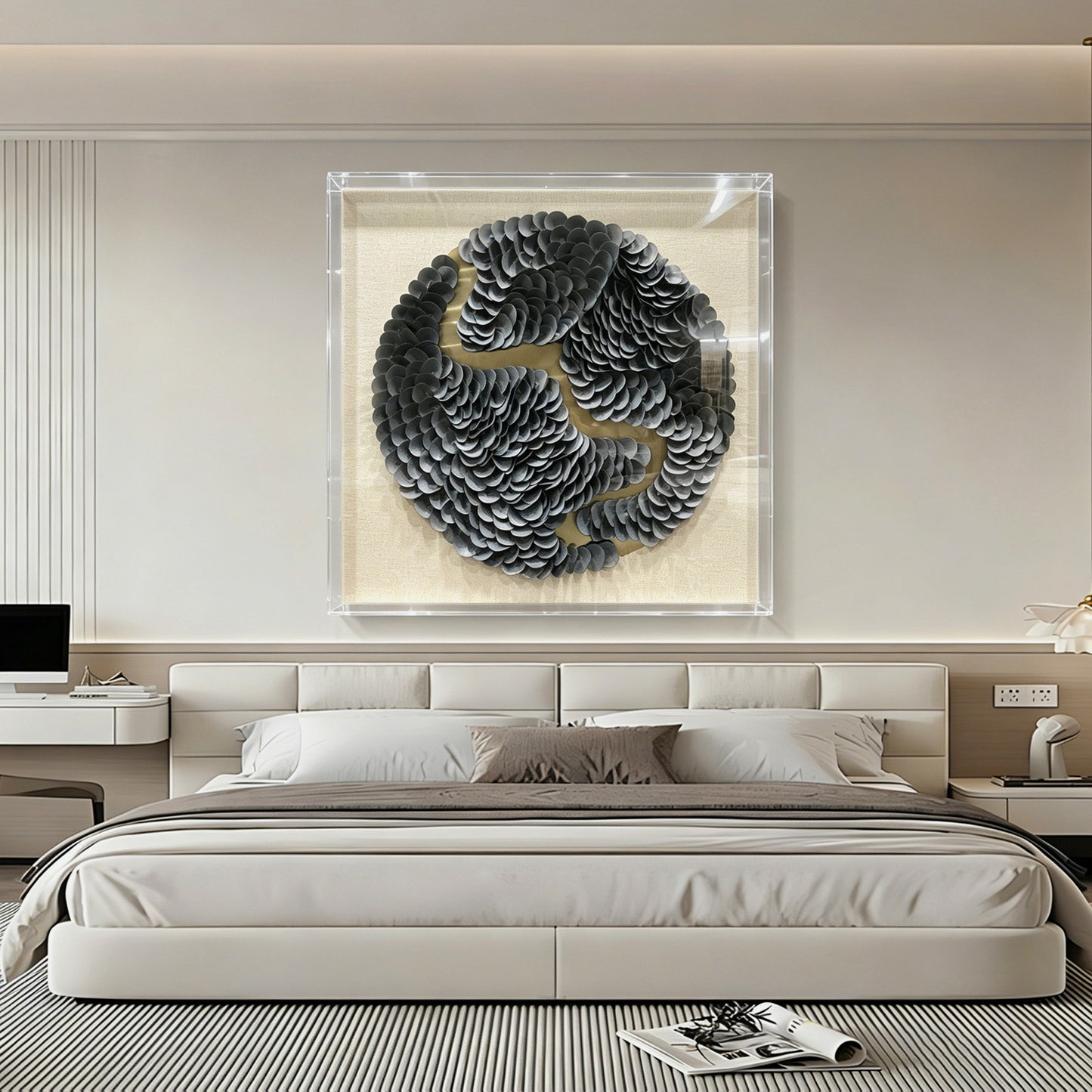 White Petal Spiral Leather Wall Sculpture