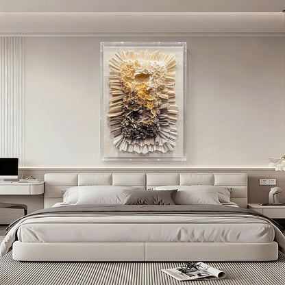 3D Abstract Paper Bloom Wall Sculpture - Fiery Amber Geode Art