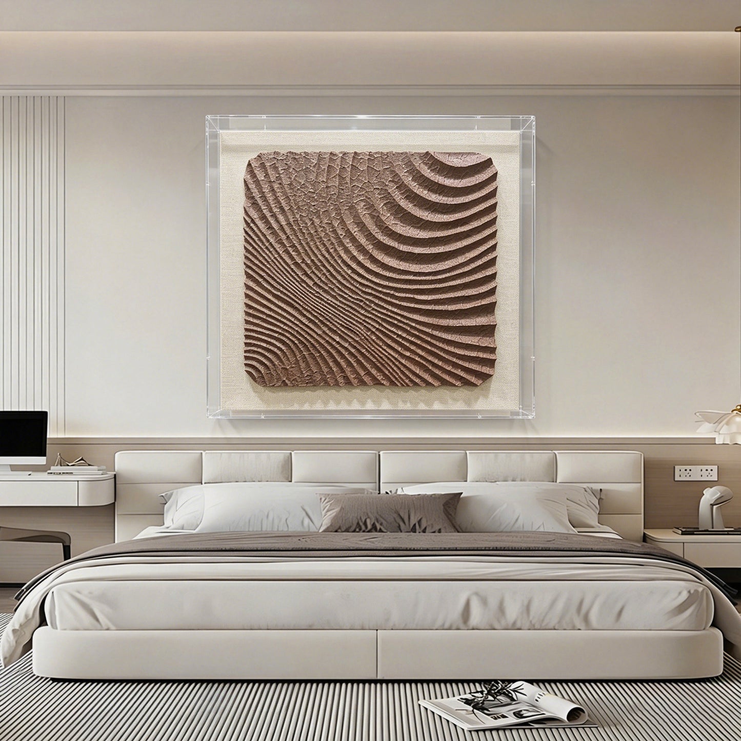 Abstract 3D Relief Wall Art - Hand-Textured Clay Wave Sculpture