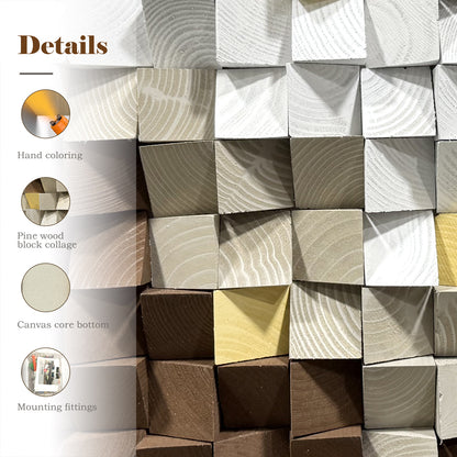 Black & White Textured Wood Wall Art, Grey Mosaic Design, Large-Scale Decorative Artwork