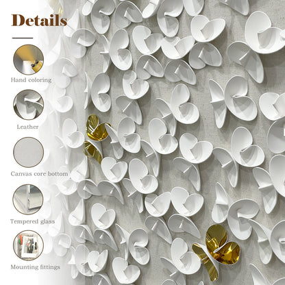 Classic Butterfly Wall Decor, White and Gold Faux Leather Art for Any Space
