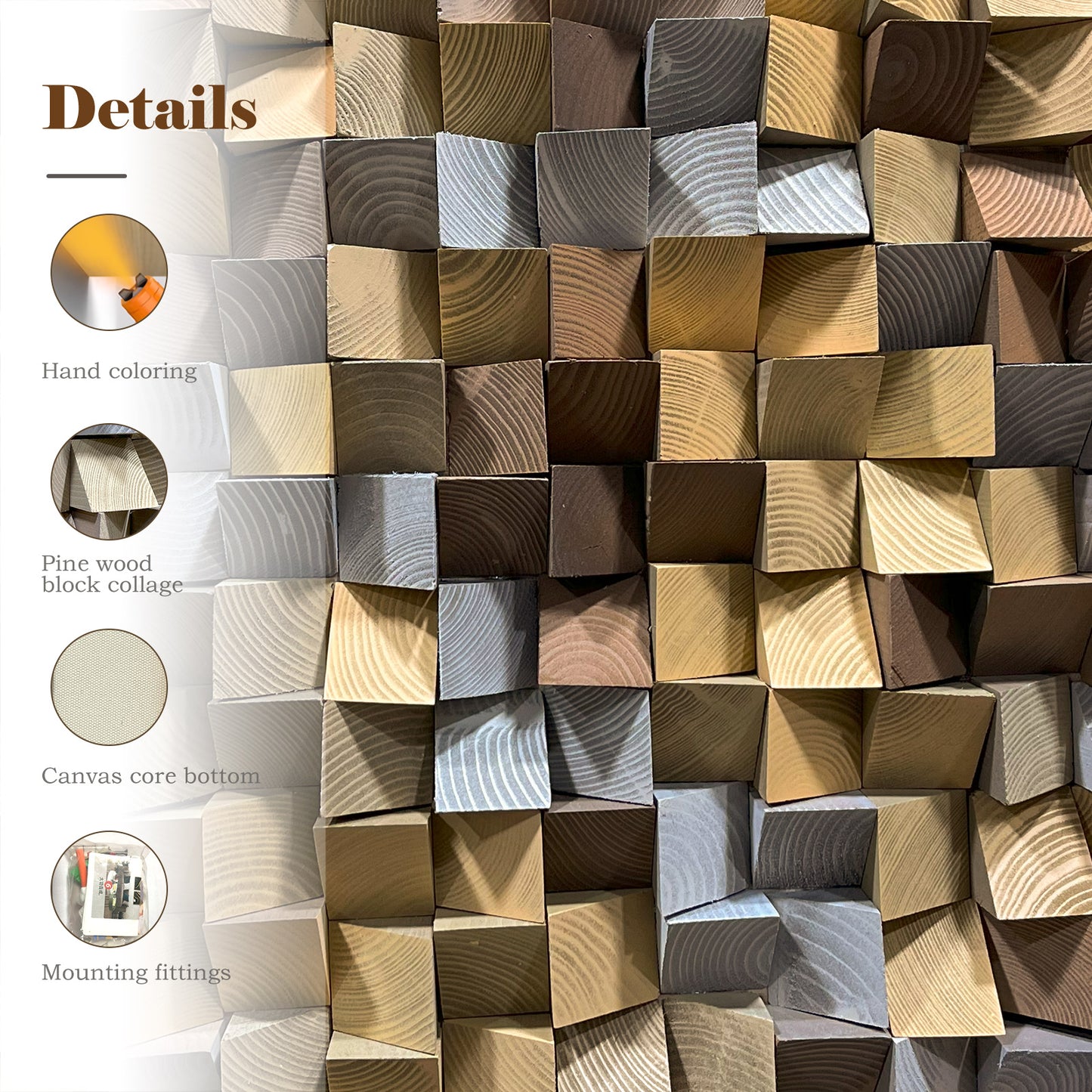 Natural Wood Triangle Mosaic Art - 3D Geometric Wall Decor