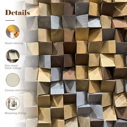 Natural Wood Triangle Mosaic Art - 3D Geometric Wall Decor