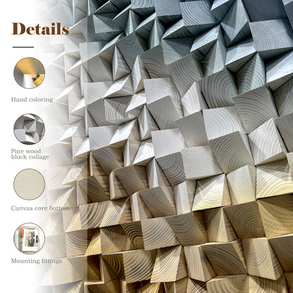 Modern 3D wooden wall art with triangular wood blocks, large-sized wall hanging decor to elevate space style.