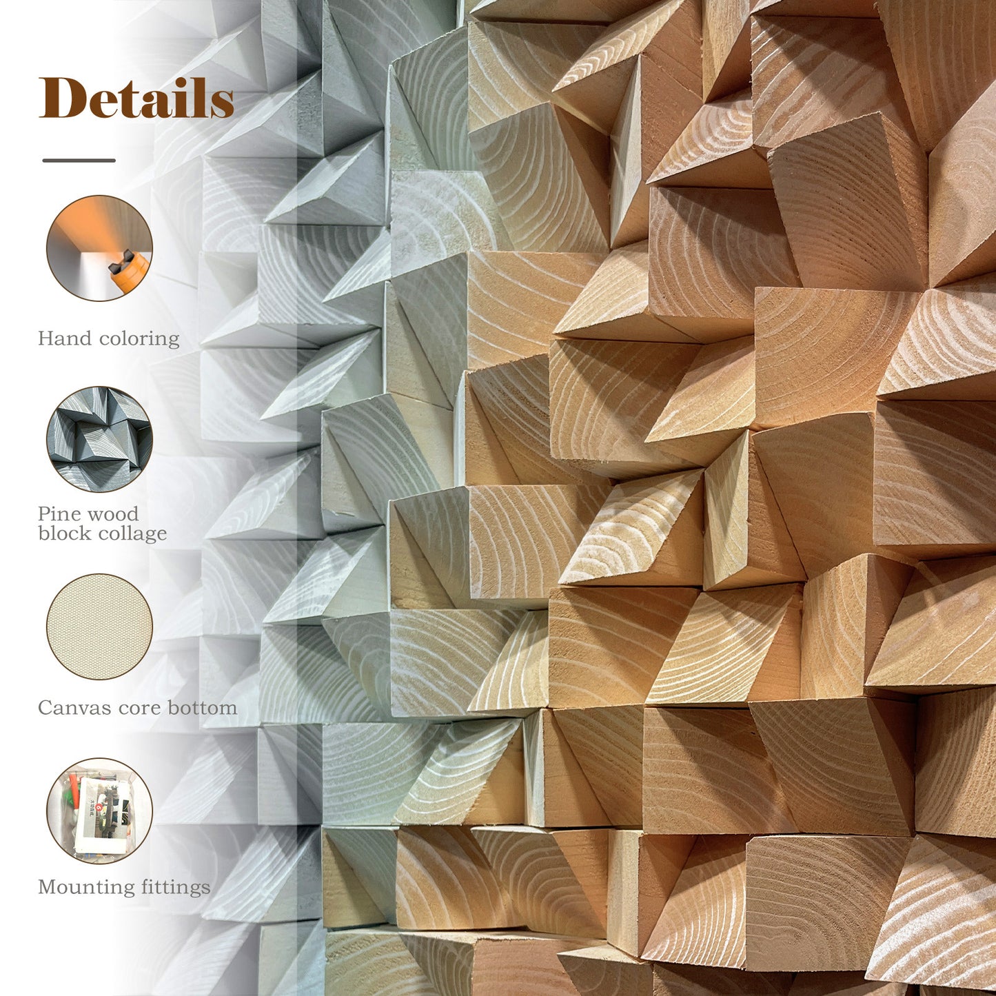 Large wooden block wall art integrates into interior spaces, exuding a leisurely and romantic atmosphere, infusing poetic charm into the room.