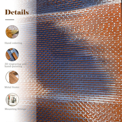 Modern Geometric Textured Wall Art in Blue and Orange