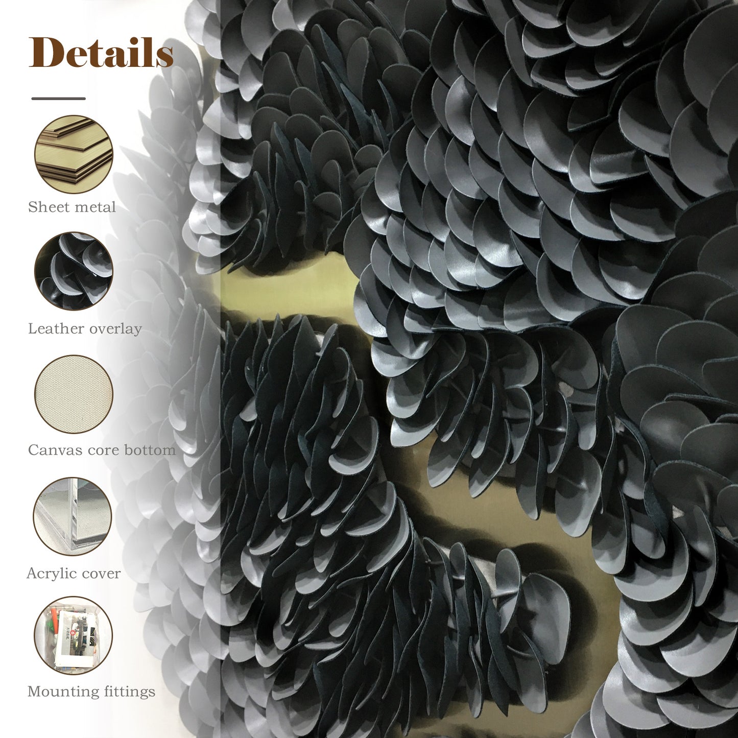 Modern Textured Leather Wall Decor - Circular Mixed Media Art