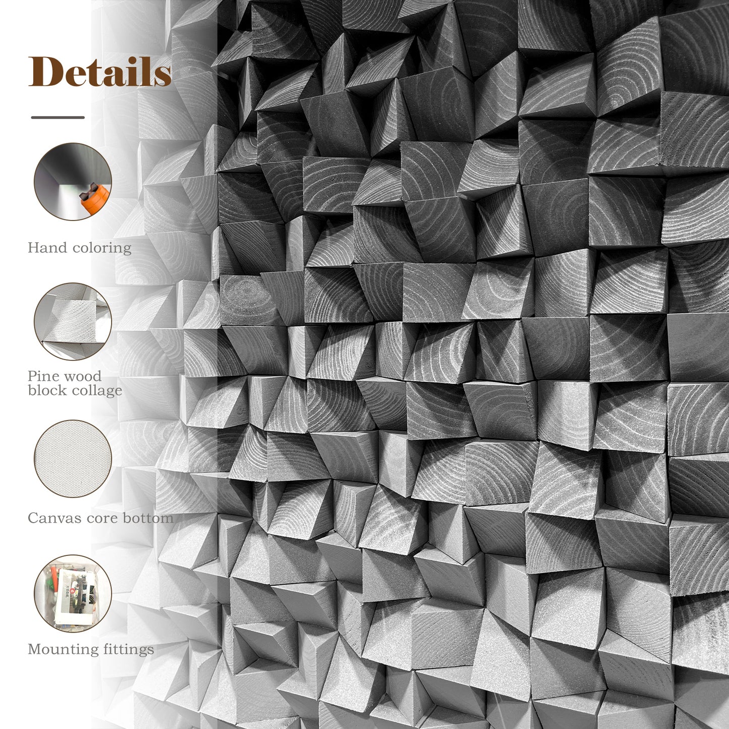 Extra Large Abstract Wood Wall Art, handcrafted from solid wood with black & white mosaic detailing, delivering a sleek modern focal texture.