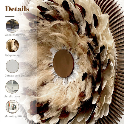 Boho Feather Wall Art - Radial Wood Slats Layered Juju Decor