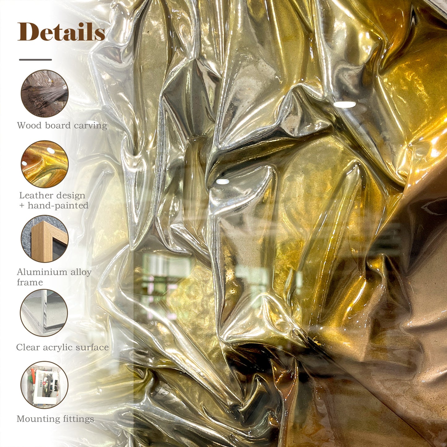 Geometric Resin Wood Block Art - Luxury Shiny Leather Wall Panel