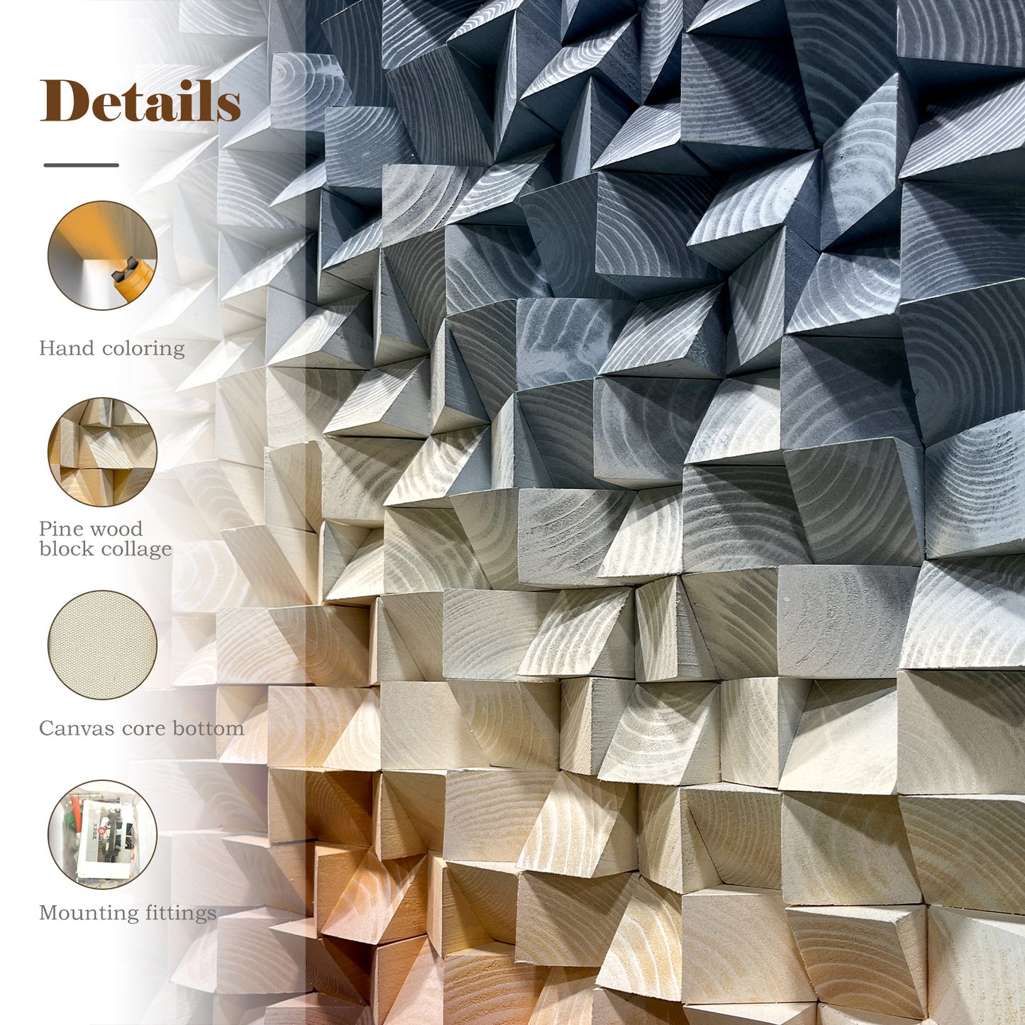 Large triangular wooden blocks interweave to create dreamy light and shadow, artistic wall decor brightens living spaces with unique aesthetic appeal.