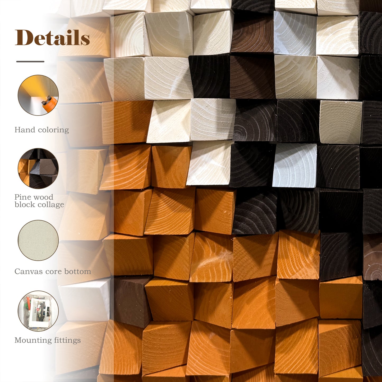 Large 3D natural wood wall decor with original triangular design.
