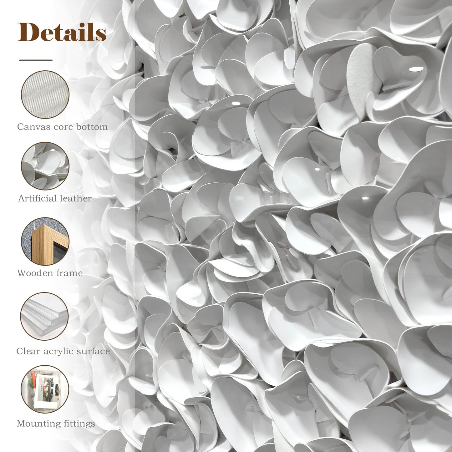 White Monochrome Leather Wall Sculpture - Luxury 3D Geometric Art