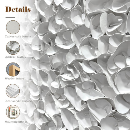 White Monochrome Leather Wall Sculpture - Luxury 3D Geometric Art