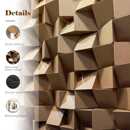 Wooden circle wall decor with 3D textured mosaic in warm brown tones, modern abstract art perfect for living room accent walls.