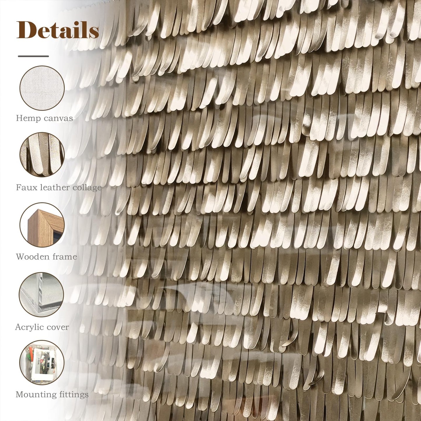 Handmade Gold Leather Wall Art - Textured Sculpture
