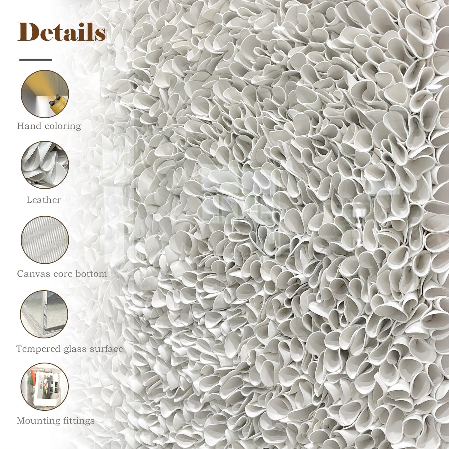 Pure White Textured Wall Art, 3D Faux Leather Sculpture for Commercial Spaces