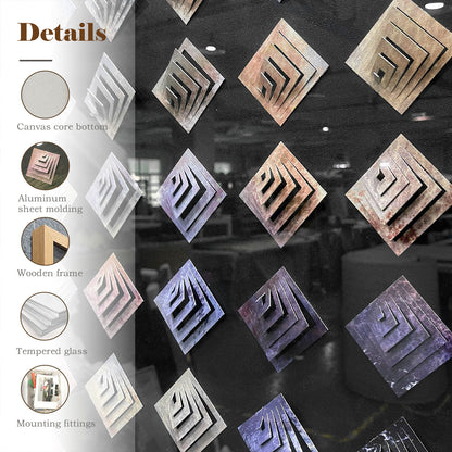 3D Pyramid Metal Matrix Wall Art - Geometric Luxury Sculpture