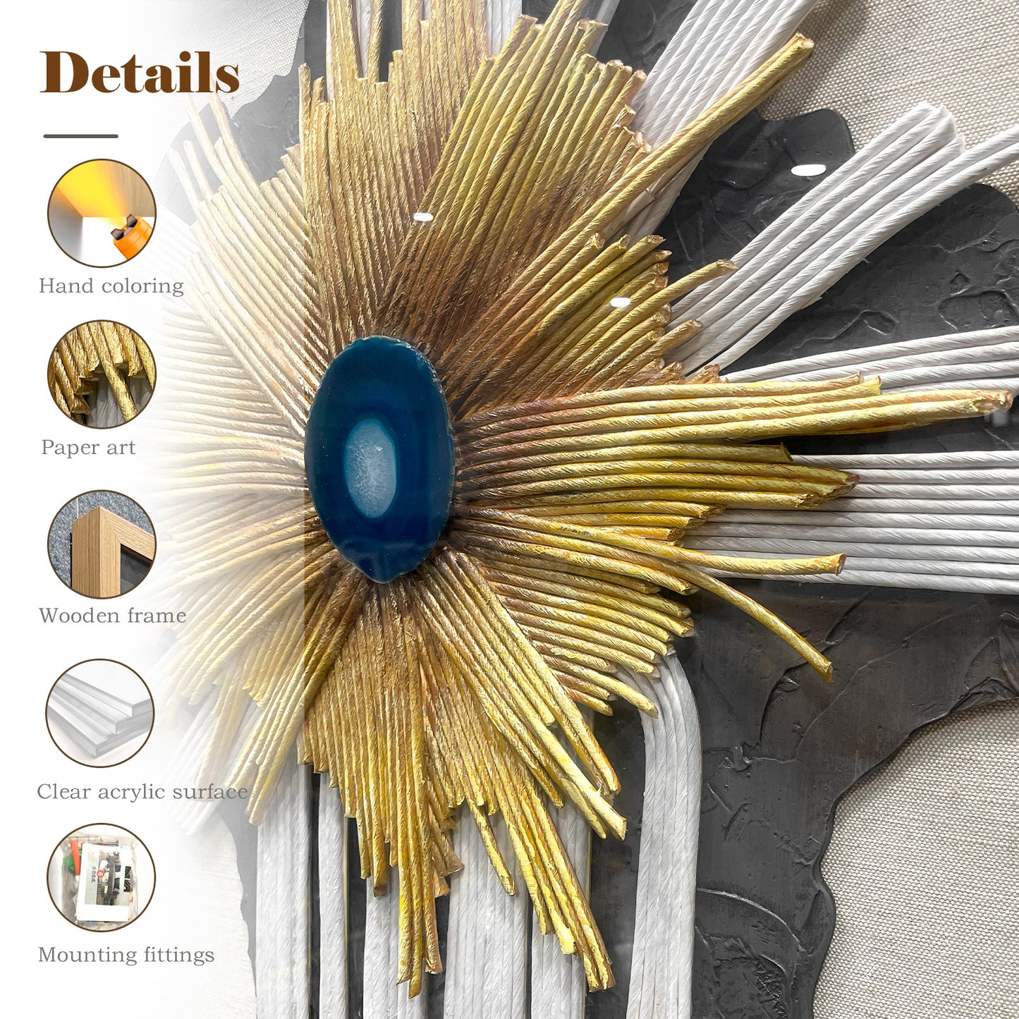 Abstract Mixed Media Framed Wall Art - 3D Geometric Relief