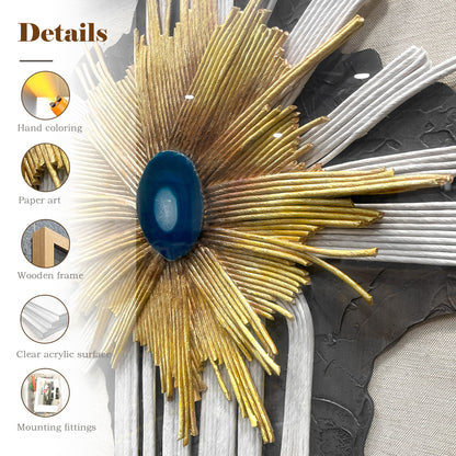 Abstract Mixed Media Framed Wall Art - 3D Geometric Relief