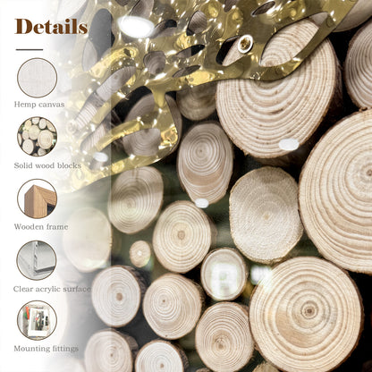 Natural Wood Round & Metal Wall Sculpture - 3D Mixed Media Art