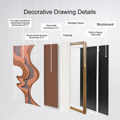 Large 3D Wood Carving Framed Wall Art, Brown Textured Handcrafted Decor