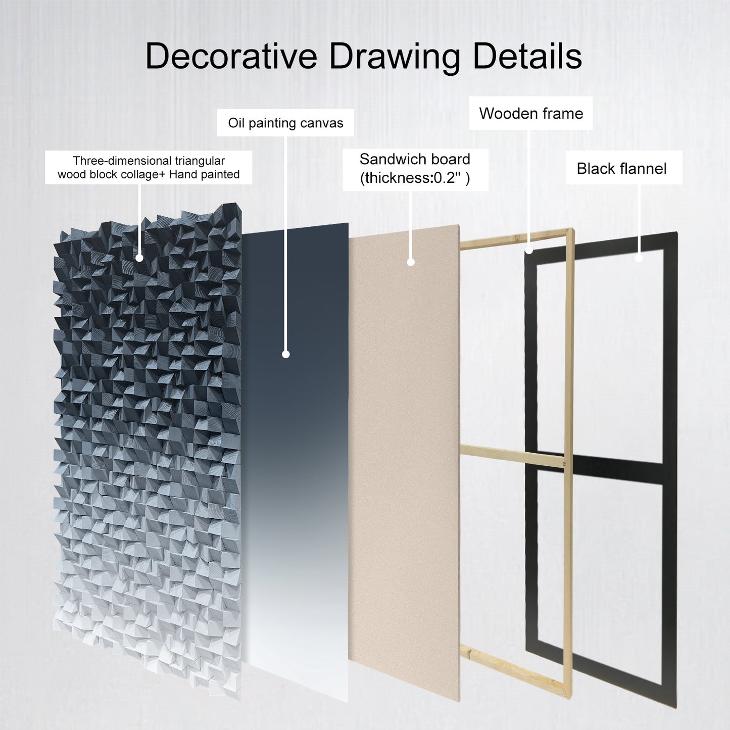 3D Wood Block Wall Art, crafted from natural wood with gradient blue and gray tones, featuring rich layered texture.